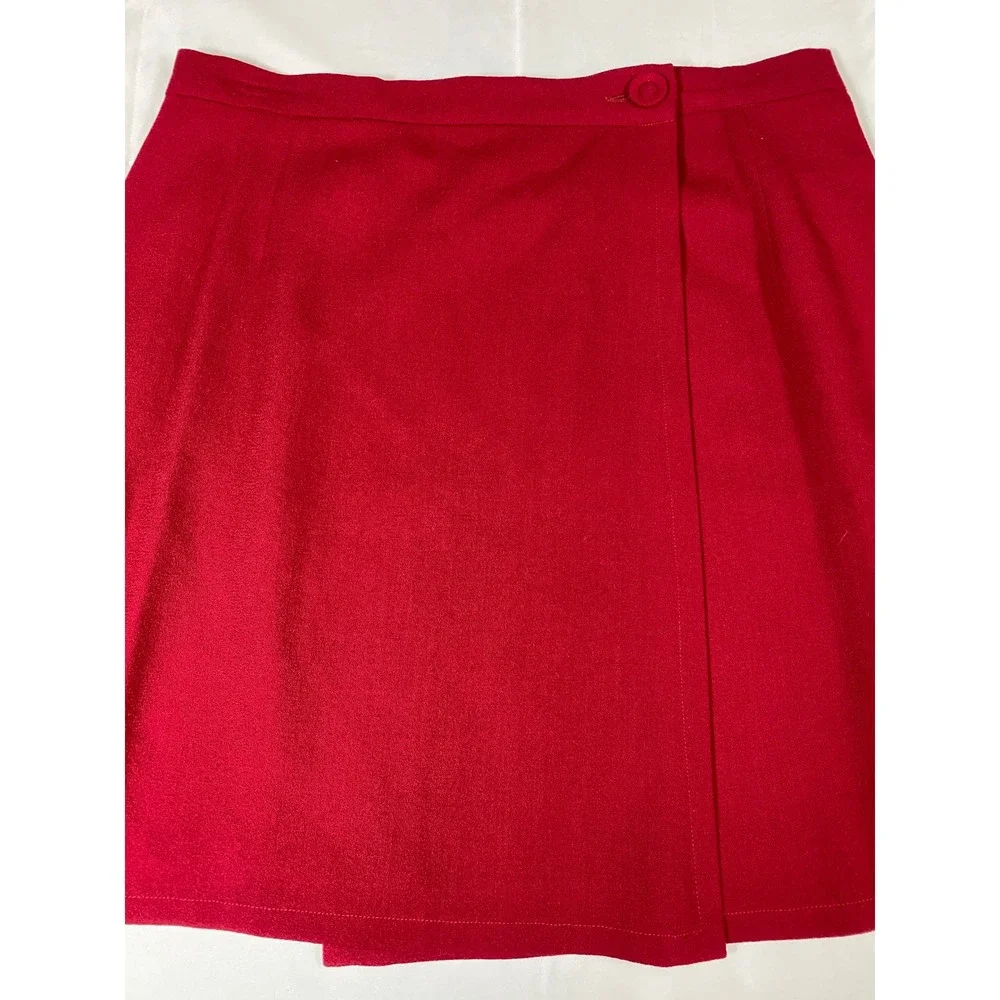 Trio New York Red 100% Wool Wrap Mini Skirt Vintage Size 14 Style 912 High Waist